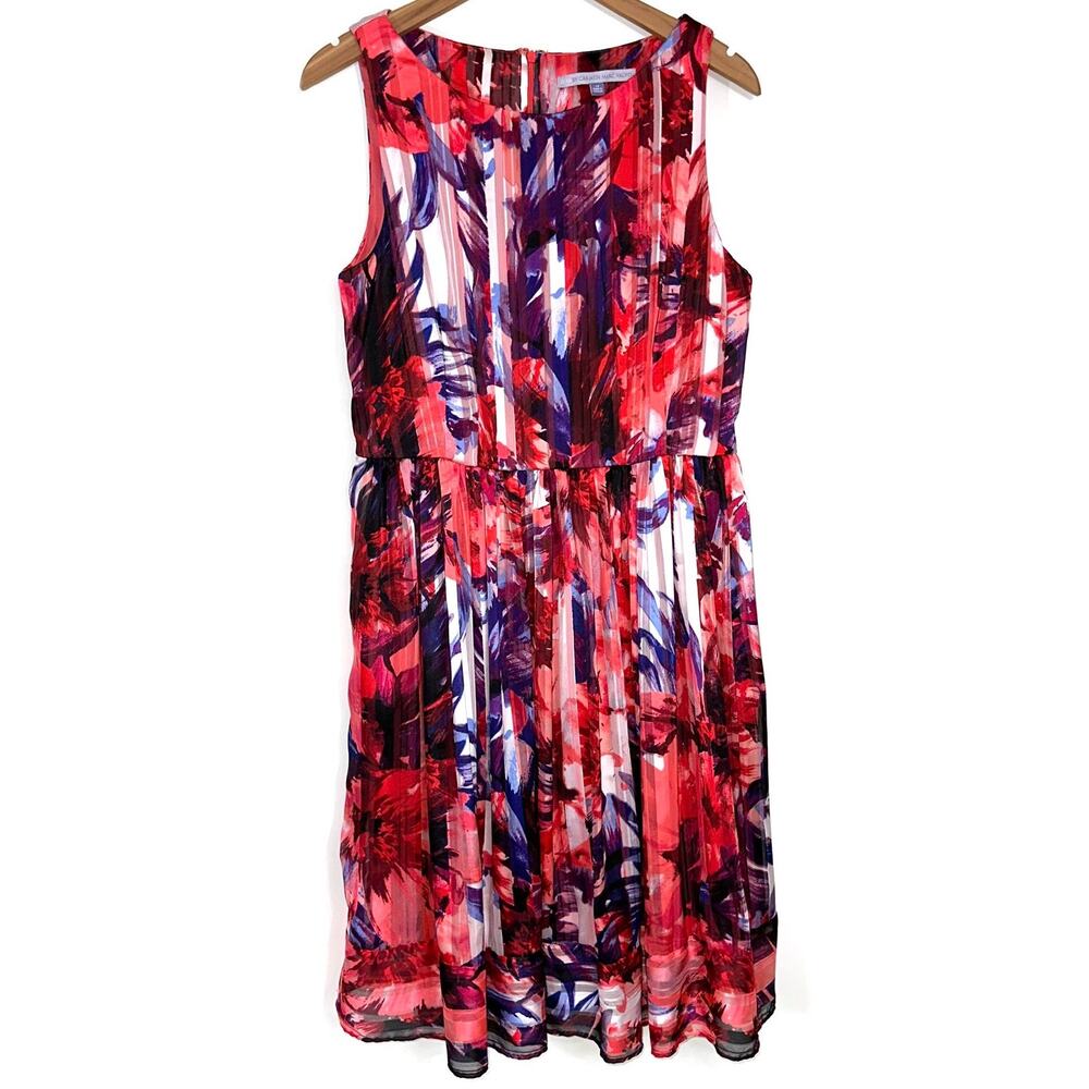 Luxe by Carmen Marc Valvo Red Purple Floral Fit & Flare Dress Size 14